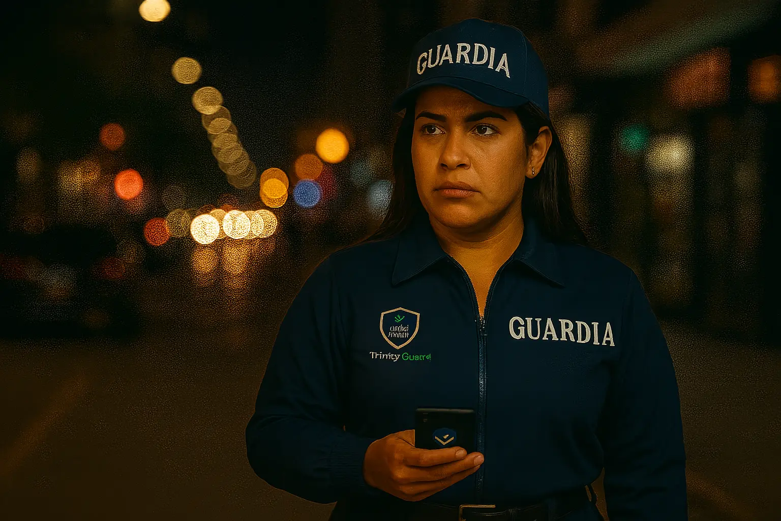 Vigilante de seguridad en España realizando una ronda digital con Control Rondas y registrando datos en tiempo real.