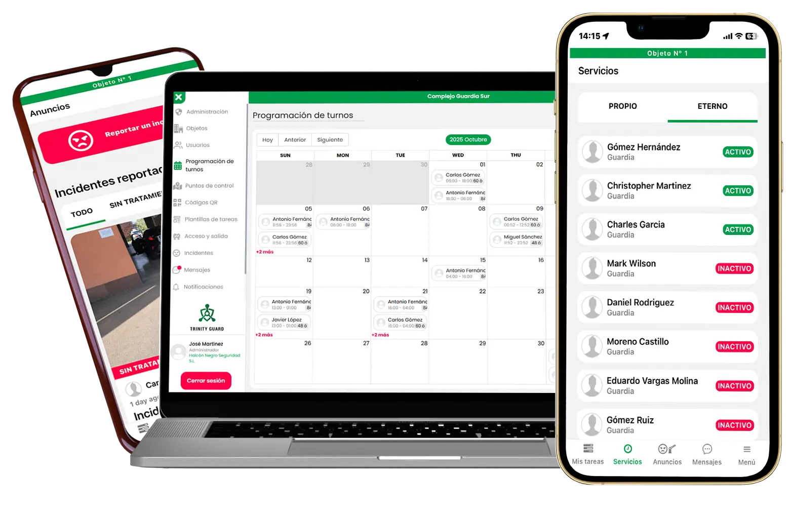 Interfaz de Control Rondas — aplicación móvil y panel web de Trinity Guard